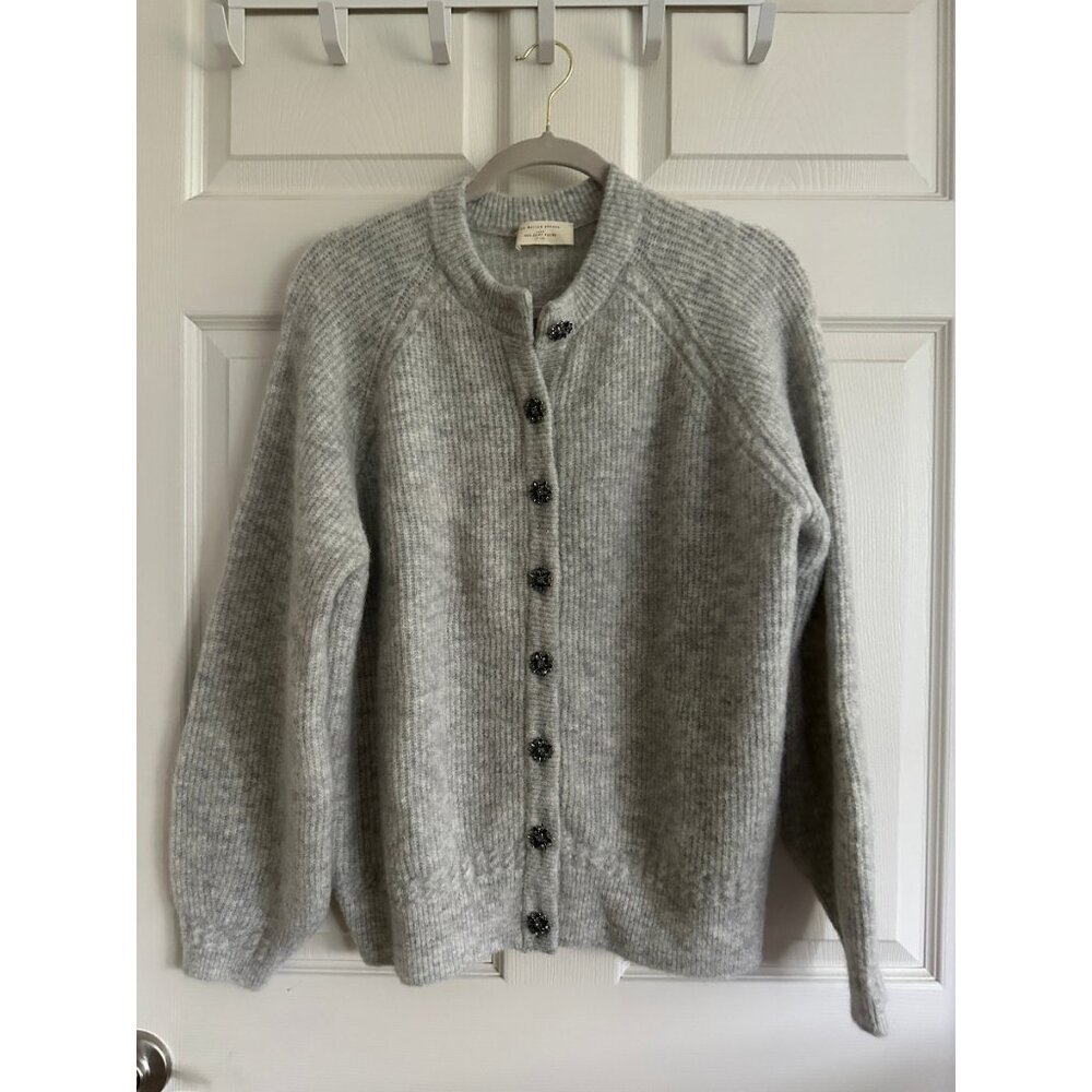 Sezane Othello Cardigan Gris Chine Perle with Jeweled Buttons Sz XL